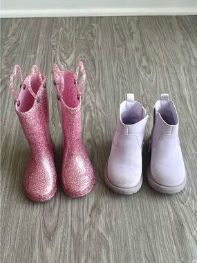 Western Chief Pink Glitter Rain Boots & Lavender Chelsea Boots
